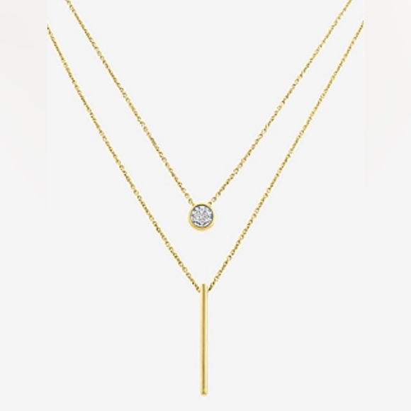 Two piece diamond accent bar necklace set in 14K gold over silver. New. - Picture 1 of 9